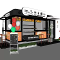 Retro Design Food Truck Stall With Colorful Balloons Red Scooter And Menu Board