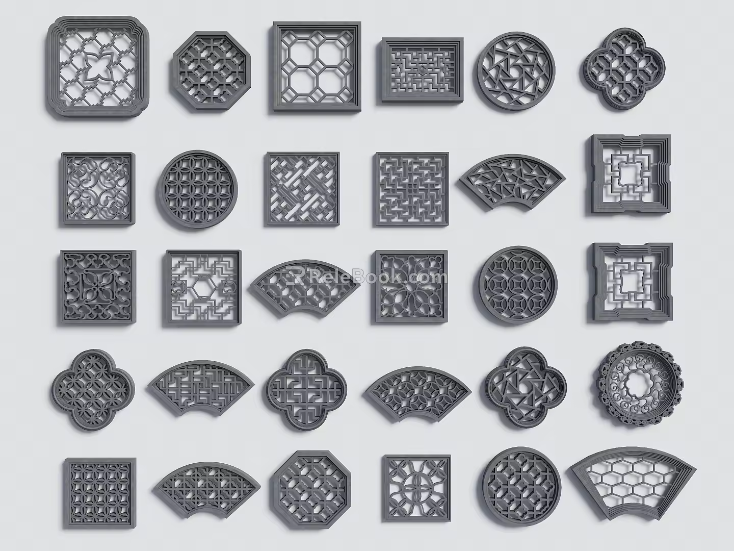 New Chinese-style openwork window grilles wall window grilles openwork window antique window grilles 3d model