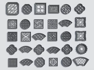 New Chinese-style openwork window grilles wall window grilles openwork window antique window grilles 3d model