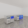 Two Commercial Stainless Steel Refrigeration Units With Blue Display Doors And Freezer Functionality 3d model
