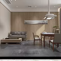 Modern Private Room Interior Design With Dining Table Sofa Chairs Pendant Lighting And Gray Floor 3d model
