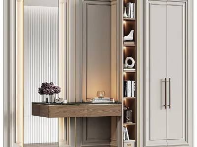 Modern Wooden Bookcase With Books Decorative Items And Side Table Lamp Vase 3d model