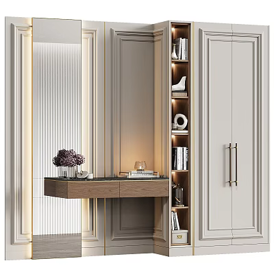 Modern Wooden Bookcase With Books Decorative Items And Side Table Lamp Vase 3d model