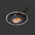 Stainless Steel Frying Pan With Fried Egg For Home Kitchen Cooking