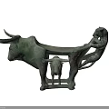 Ancient Chinese Traditional Bronze Bull Artifact with Human Figure Decoration