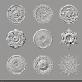 White Circular Carved Decorations With Various Floral And Geometric Patterns 3d model