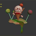 Cute Melting Ice Cream Cone With Cherry Orange Pink Lollipops And Red Drizzle