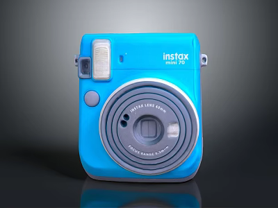 Blue Instax Instant Camera Electronic Appliance With Built In Flash And Round Lens 3d model