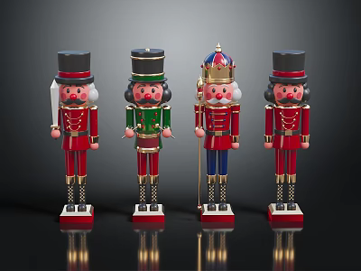 Kids Four Colorful Nutcracker Dolls Standing With Festive Uniforms And Crowns 3d model
