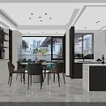 Modern Living And Dining Room With Black Sofa TV Wall And Floor To Ceiling Windows