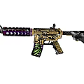 Decorated Assault Rifle With Gold Purple Green Patterns And Intricate Designs