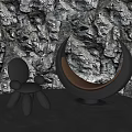 Stylish Silver Metallic Leisure Chairs with Crescent Design and Brown Cushion Against Rock Wall