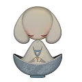 Orange Puppy Like Figure With Large Ears Closed Eyes On Bowl Shaped Base With Patterns
