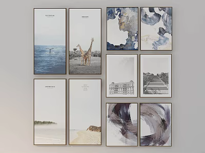 Collection Of Landscape Paintings Featuring Ocean View Giraffe Abstract Beach And Architectural Scenes 3d model