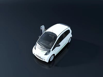 White Electric Car Being Charged With Open Charging Port On Dark Background 3d model