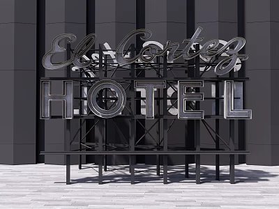 El Cortez Hotel Vintage Metallic Billboard Sign With Classic Design And Illuminated Letters 3d model