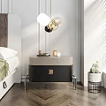 Modern Black White Bedside Table With Metal Legs And Decorative Perfume Bottles