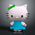 Hello Kitty Character With Green Bow Blue Dress White Face Black Whiskers Yellow Nose