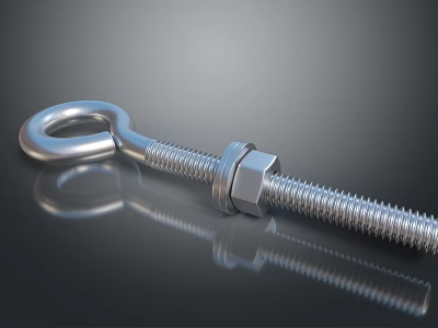 Stainless Steel Bolt With Nut Shiny Metallic Finish On Smooth Black Surface 3d model