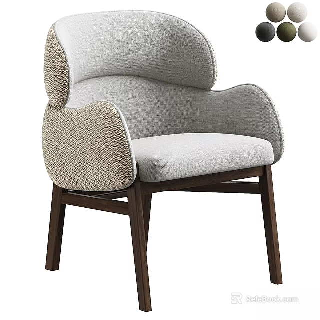 Stylish Single Chair With Unique Backrest Design Soft Upholstery And Solid Wood Legs 3d model 