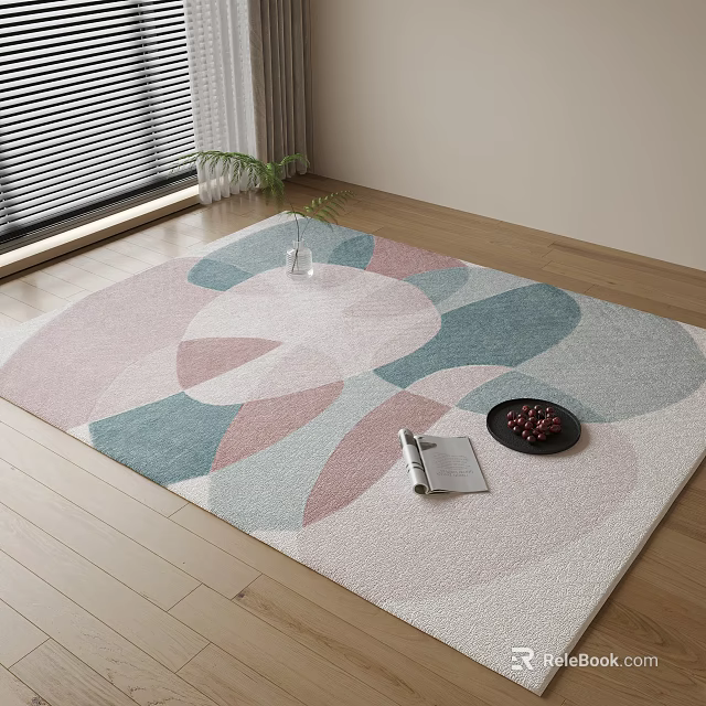 Square Rug With Pink And Blue Geometric Patterns In Room 3d model