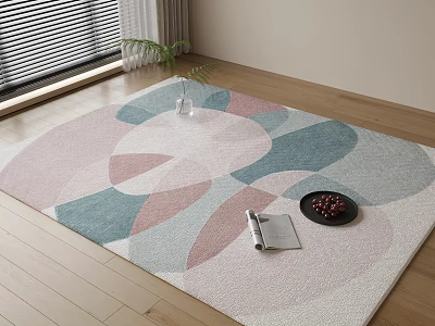 Square Rug With Pink And Blue Geometric Patterns In Room 3d model