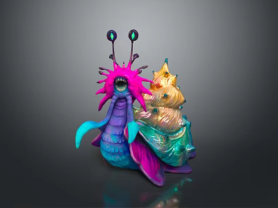 Vibrant Colored Mythical Reptile Featuring Shiny Shell Horns And Large Eyes 3d model
