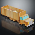Wooden Toy Truck With Open Cargo Bed Colored Blocks Inside Blue Window And Yellow Headlights