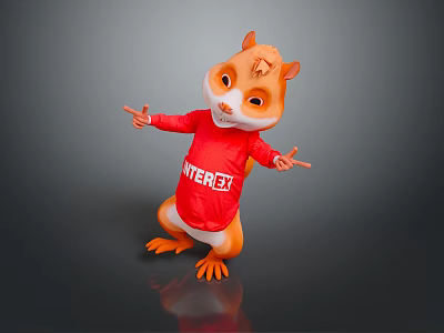 Game and Movie Character Cartoon Squirrel in Red Shirt with INTERNET Text and Orange Paws 3d model