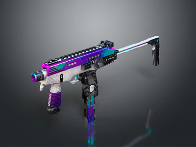 The Modern Tactical Gun with Purple Blue Green Gradient Finish and Sleek Metallic Design 3d model