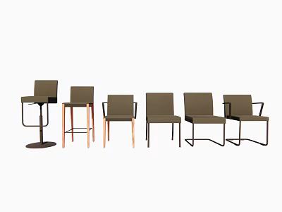 Various Modern Bar Stools With Different Metal Leg Designs And Upholstered Seats 3d model