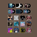 Modern Headphone Audio System With CD Discs Display On Wall Mounted Shelves