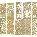Decorative Wooden Partition With Various Carved Leaf Bamboo And Geometric Patterns 3d model