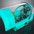 Detailed Turquoise Aircraft Cockpit Model Interior Featuring Control Panel Instruments And Transparent Canopy