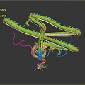 Fantasy Green Dragon Game Character With Long Body Blue Accents And Yellow Sparkles
