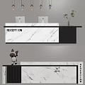 Modern Reception Desk Design Featuring Marble Top Reception Sign And Decorative Figurine