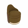 Brown Shaggy Fabric Sofa Stool With Leather Trim And Metallic Base Modern Design