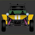 Off Road Terrain With Yellow Buggy Vehicle Large Tires And Open Structure