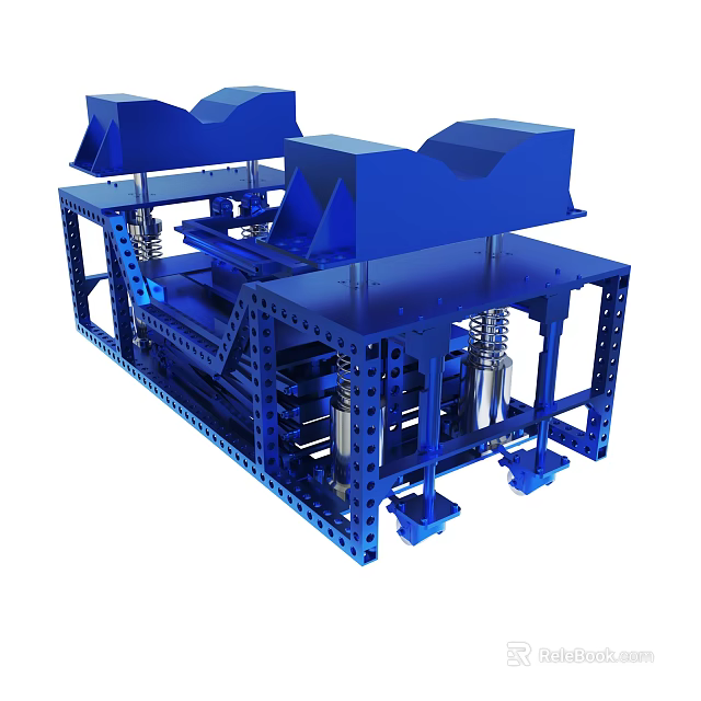 Detailed Blue Metal Mechanical Structure With Frame Support And Spring Components 3d model