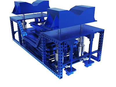 Detailed Blue Metal Mechanical Structure With Frame Support And Spring Components 3d model