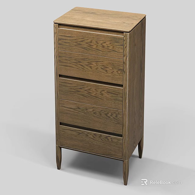 Modern Wooden Chest of Drawers with Three Drawers Oak Wood Finish and Slender Legs 3d model 