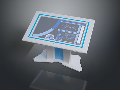 White Interactive Touchscreen Kiosk With Blue Border Stand Base And Digital Interface Design 3d model