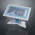 White Interactive Touchscreen Kiosk With Blue Border Stand Base And Digital Interface Design 3d model