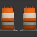Two Stacked Reflective Orange And White Traffic Cones With Grey Bases On Black Background