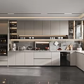 Modern Open Concept Kitchen Interior With Island Counter Cabinets And Appliances