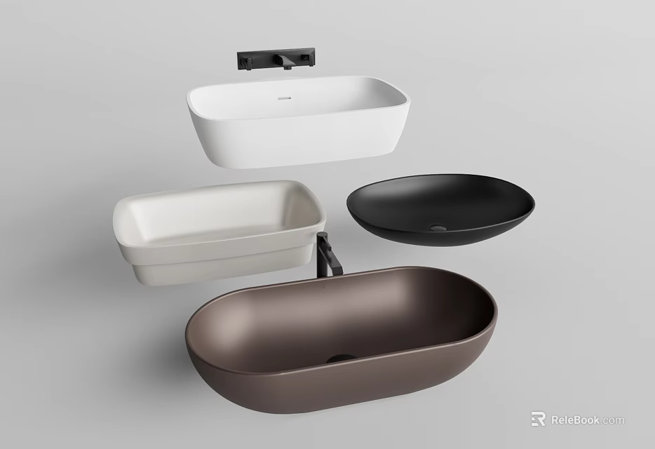 Elegant Modern Washbasin Designs with Various Colors and Shapes for Bathroom 3d model 