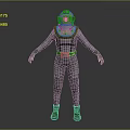 Full Body Gray Jumpsuit With Pink Helmet Green Gloves And Black Harness