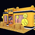 Vibrant Yellow KETONG Storefront With Circular Icons Columns And Patterned Floor