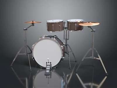 Shiny Metallic Drum Set With White Heads Cymbals And Metal Stands 3d model