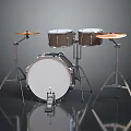 Shiny Metallic Drum Set With White Heads Cymbals And Metal Stands